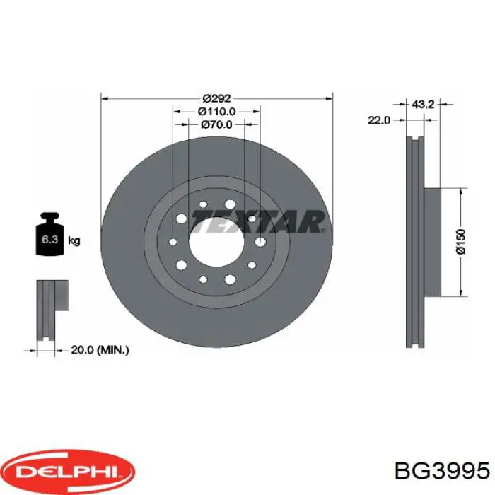 Тормозные диски BG3995 Delphi