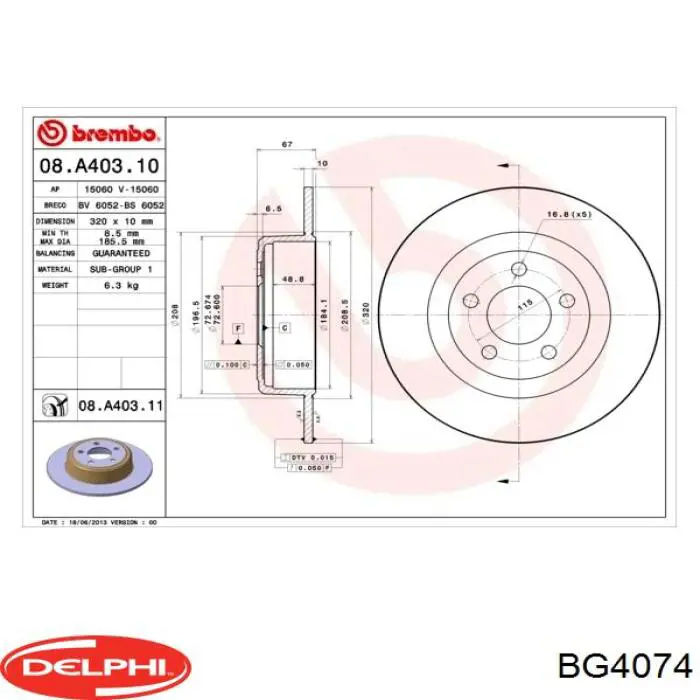 BG4074 Delphi диск тормозной передний