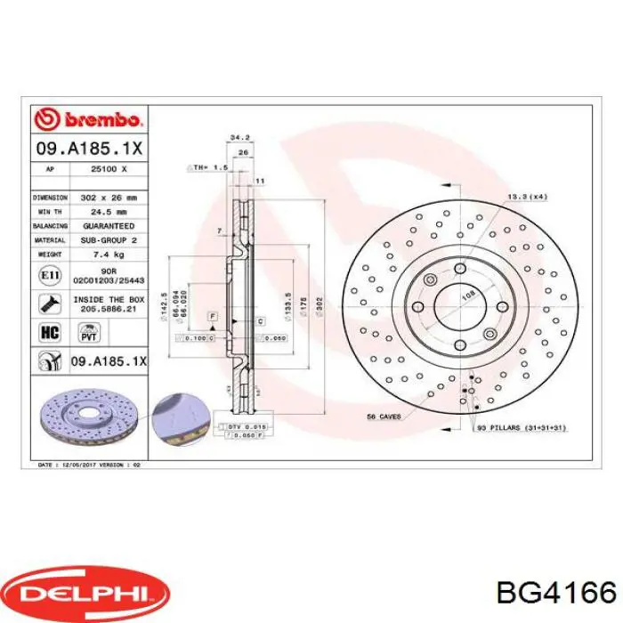 Передний тормозной диск Delphi BG4166