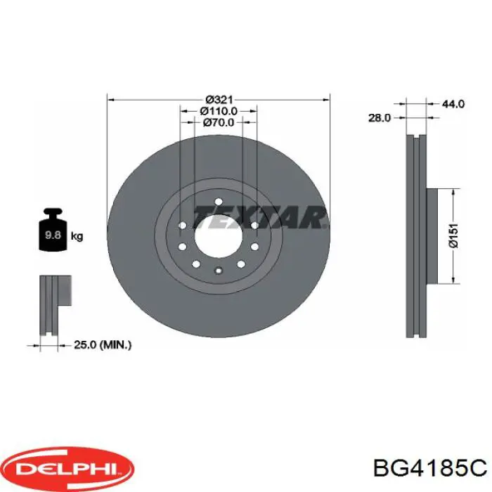 Передние тормозные диски BG4185C Delphi