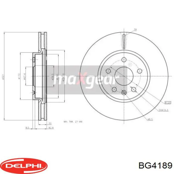 Передние тормозные диски BG4189 Delphi