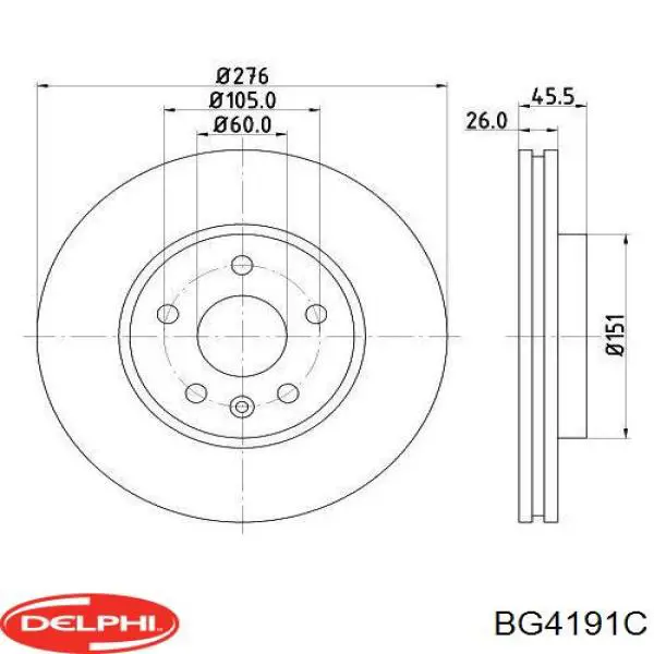 Передние тормозные диски BG4191C Delphi