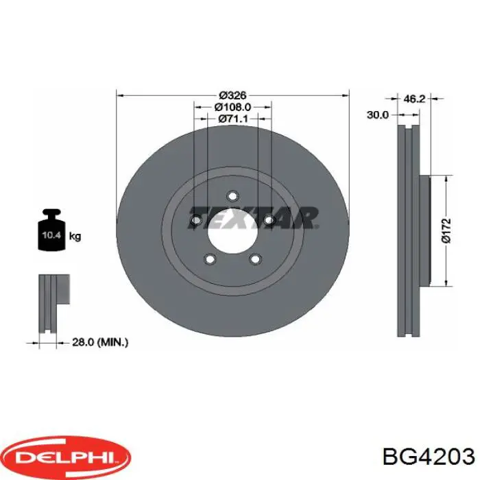 Передние тормозные диски BG4203 Delphi