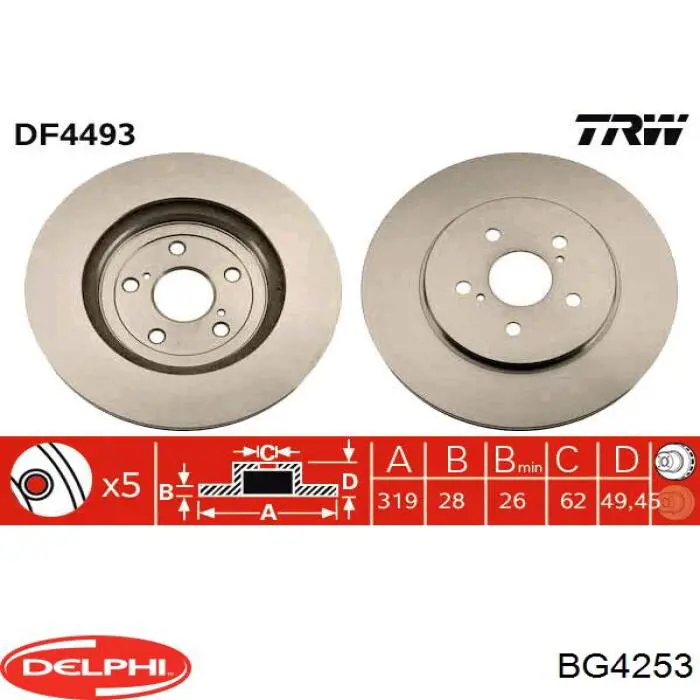 Передние тормозные диски BG4253 Delphi