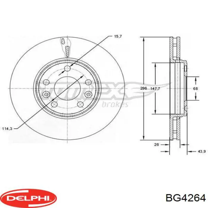 Тормоз дисковый передний Delphi BG4264 цена, от 49.18 USD