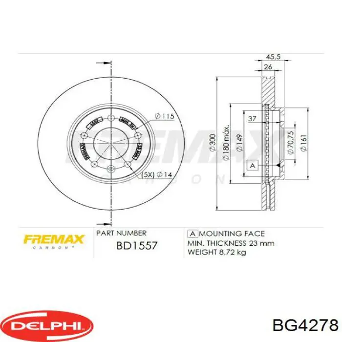 Тормоз дисковый передний Delphi BG4278 цена, от 56.95 USD