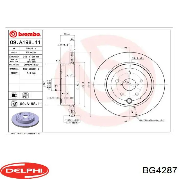 Тормозные диски BG4287 Delphi