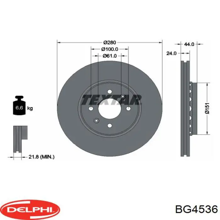 Передние тормозные диски BG4536 Delphi