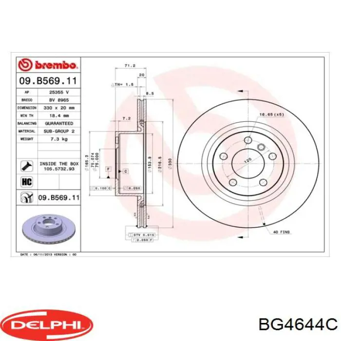 Тормозные диски BG4644C Delphi