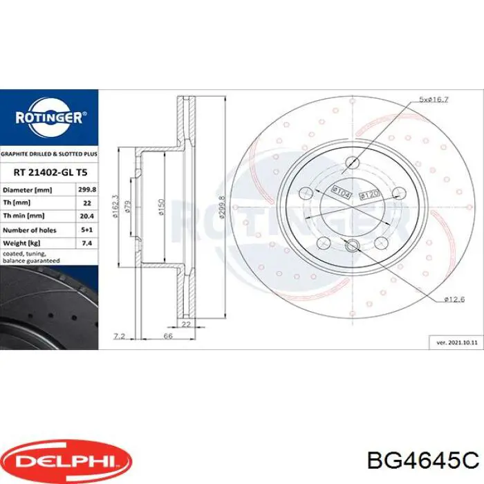 Передние тормозные диски BG4645C Delphi