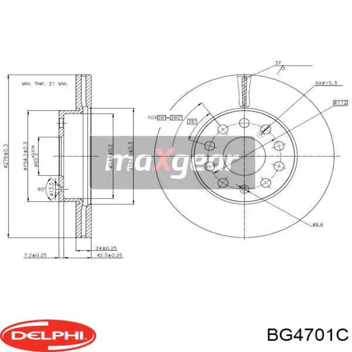 Тормоз дисковый передний Delphi BG4701C цена, от 42.71 USD