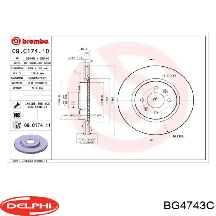 BG4743C Delphi Диск тормозной передний