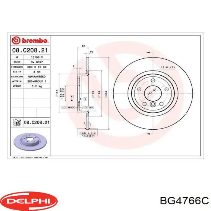 BG4766C Delphi disco do freio traseiro