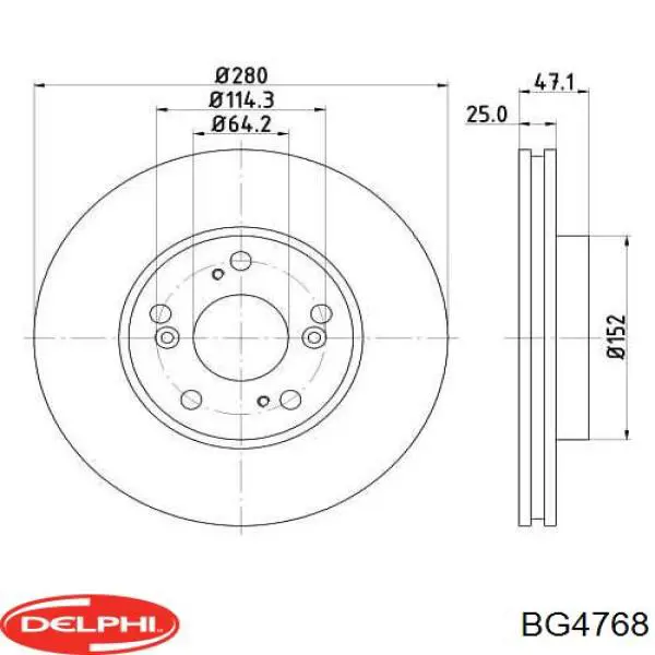 Передние тормозные диски BG4768 Delphi