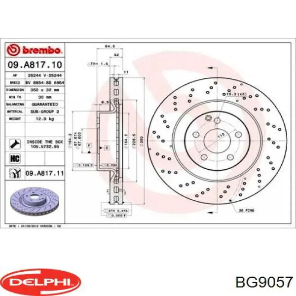BG9057 Delphi диск тормозной передний