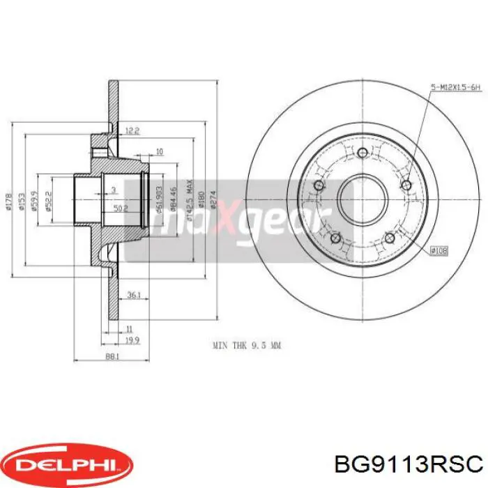 BG9113RSC Delphi disco do freio traseiro