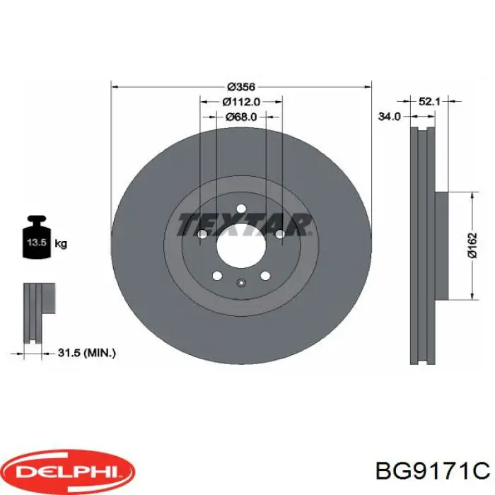 Тормоз дисковый передний Delphi BG9171C цена, от 93.64 USD