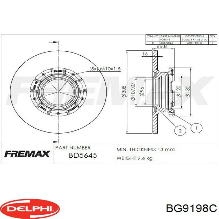 Купить BG9198C Delphi Диск тормозной задний