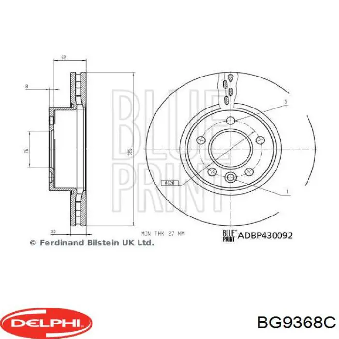 Передние тормозные диски BG9368C Delphi