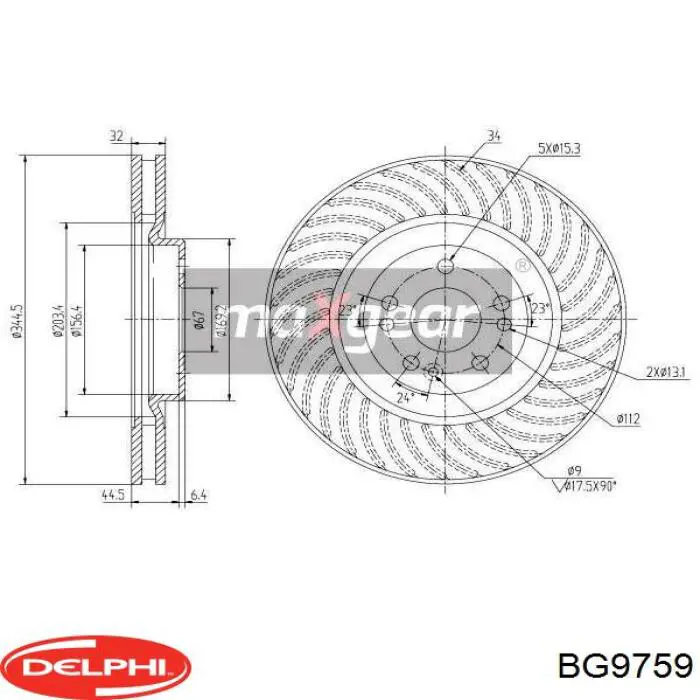 Передние тормозные диски BG9759 Delphi