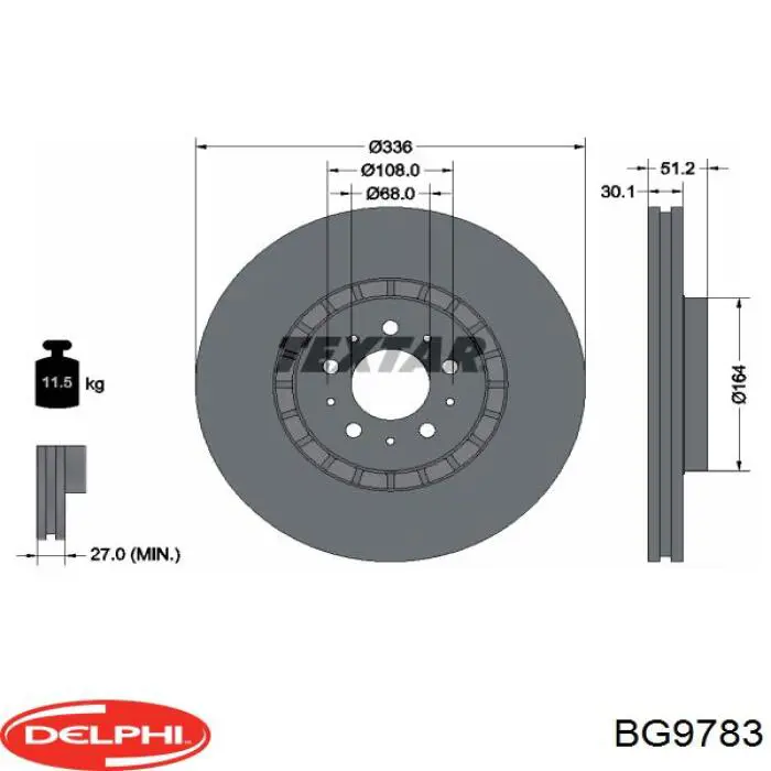 Передние тормозные диски BG9783 Delphi