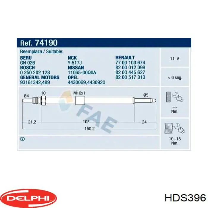 Свечи накала HDS396 Delphi