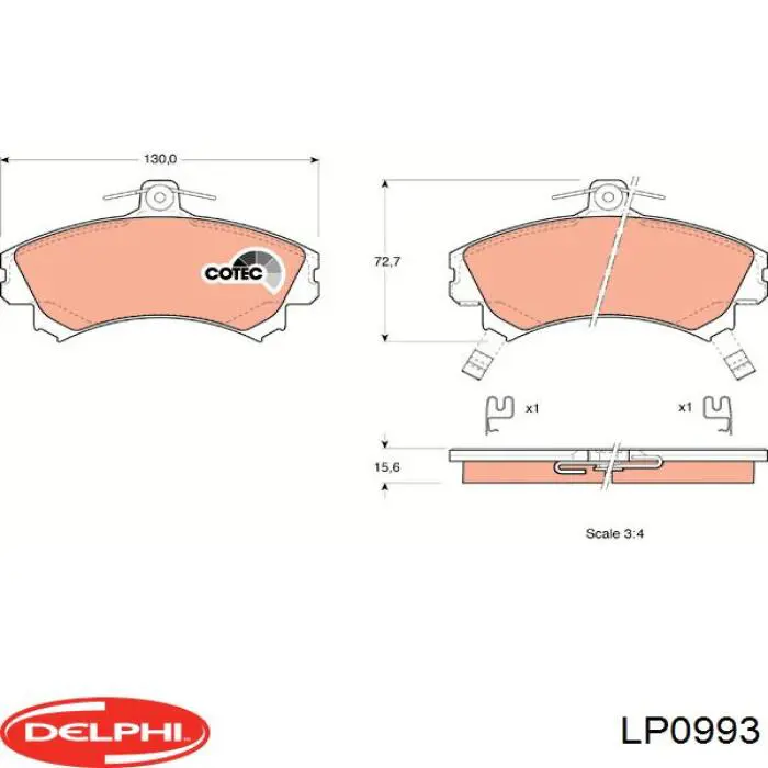 Колодки гальмівні передні, дискові LP0993 Delphi