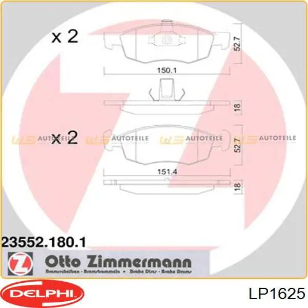 Передние тормозные колодки LP1625 Delphi