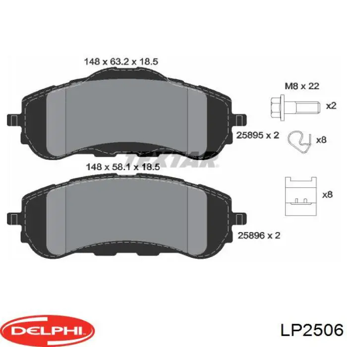 LP2506 Delphi sapatas do freio dianteiras de disco
