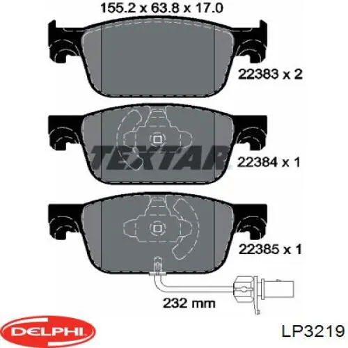 Передние тормозные колодки LP3219 Delphi
