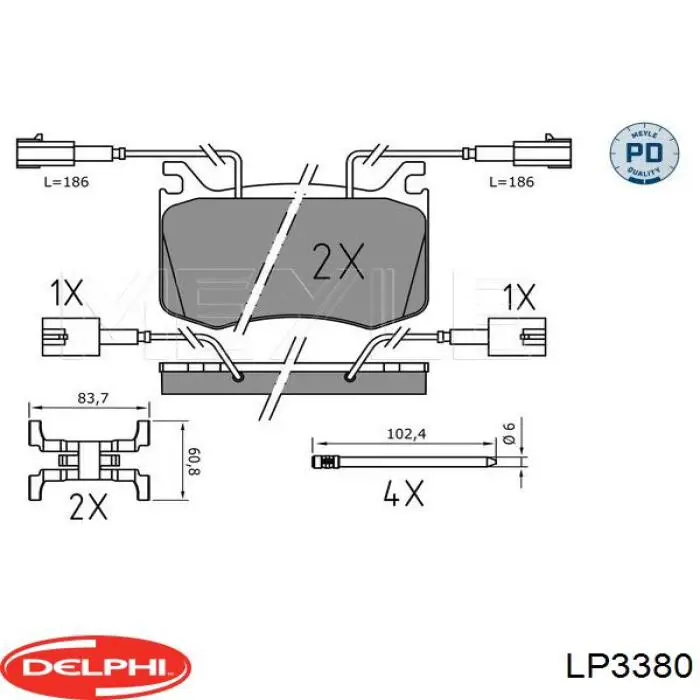 Передние тормозные колодки LP3380 Delphi