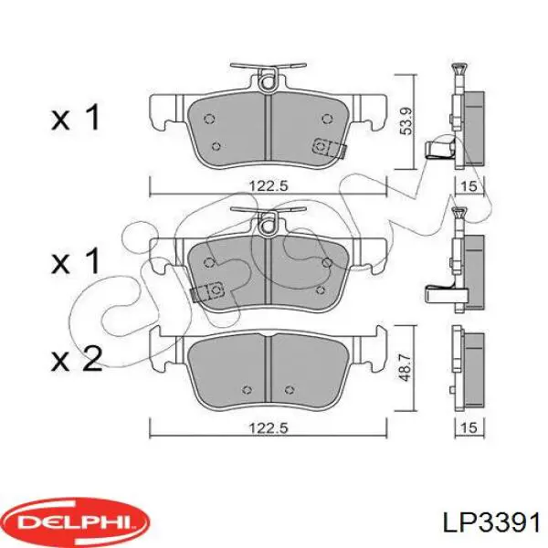 LP3391 Delphi sapatas do freio traseiras de disco