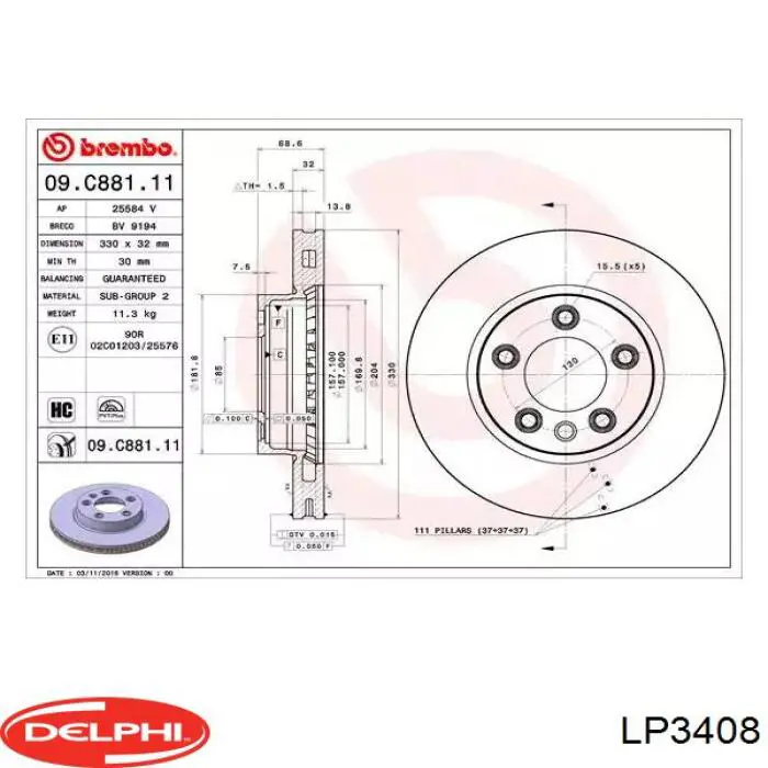 Задние тормозные колодки LP3408 Delphi