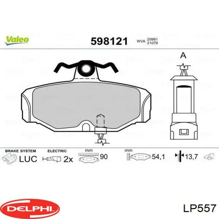 Задние тормозные колодки LP557 Delphi