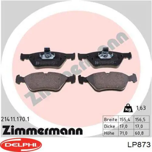 Передние тормозные колодки LP873 Delphi