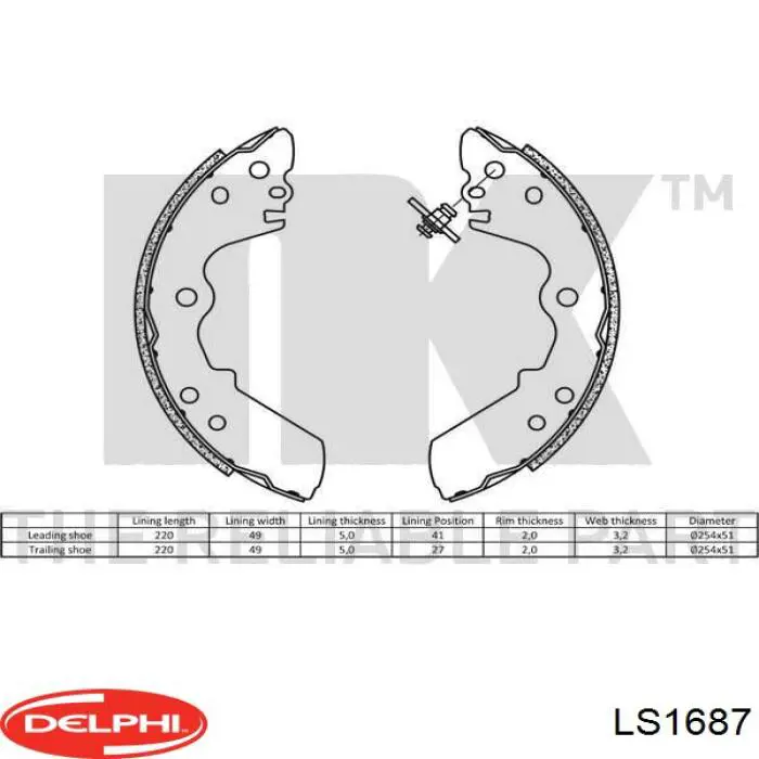 Задние барабанные колодки LS1687 Delphi