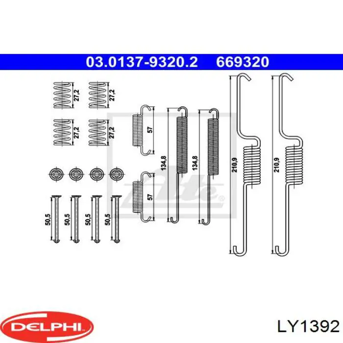 Монтажный комплект задних барабанных колодок LY1392 Delphi