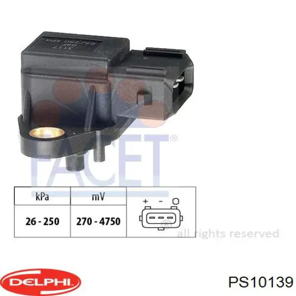 Датчик тиску у впускному колекторі, MAP PS10139 Delphi