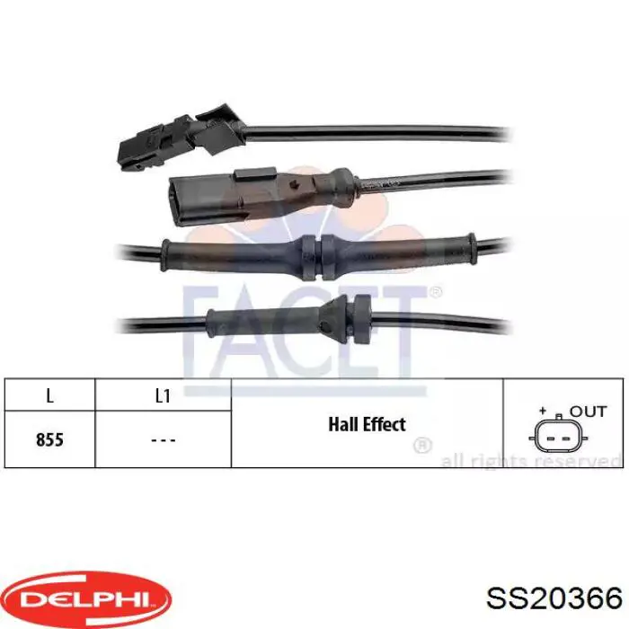 Sensor ABS trasero SS20366 Delphi