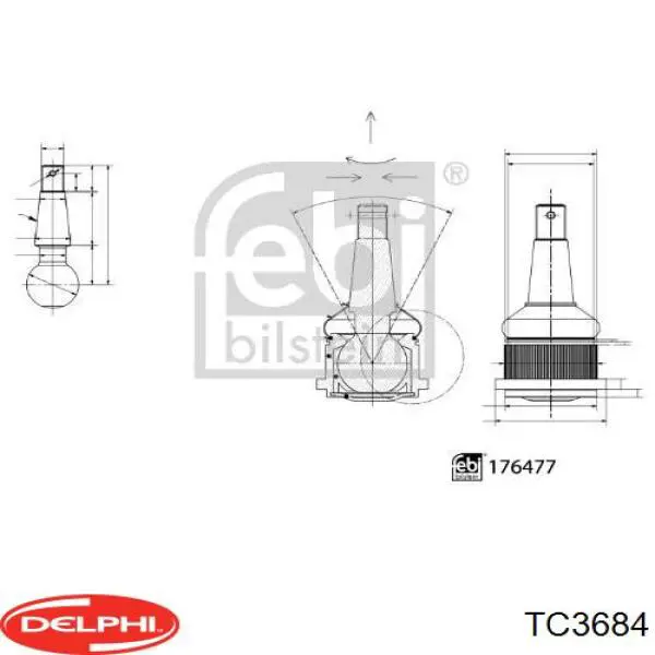 Rótula de suspensión inferior TC3684 Delphi