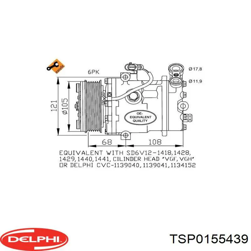 Компрессор системы кондиционирования Delphi TSP0155439 цена, от 216.03 USD