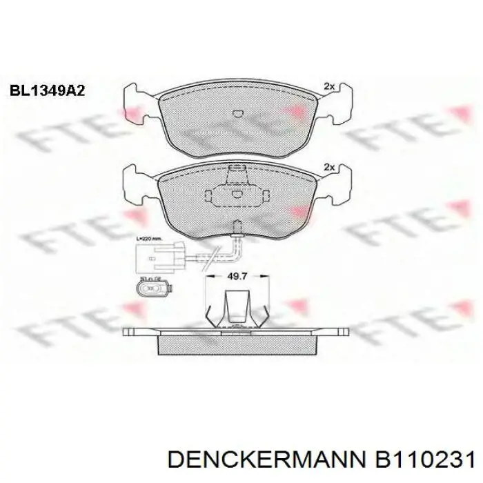 Передние тормозные колодки B110231 Denckermann