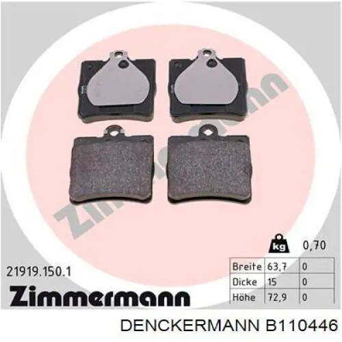 Купить B110446 Denckermann Колодки тормозные задние, дисковые