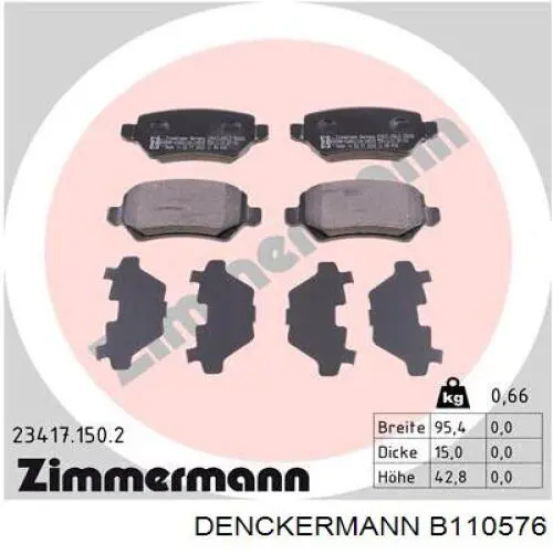 Задние тормозные колодки B110576 Denckermann