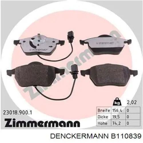 Передние тормозные колодки B110839 Denckermann