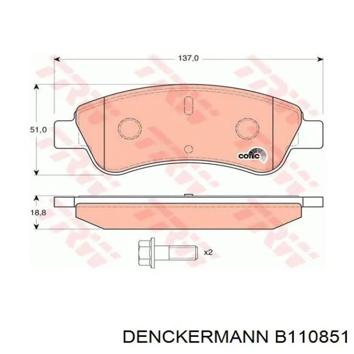Купить B110851 Denckermann Колодки тормозные