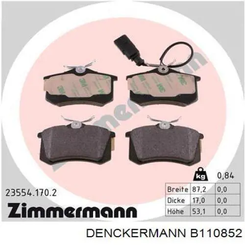Купить B110852 Denckermann Колодки тормозные задние, дисковые
