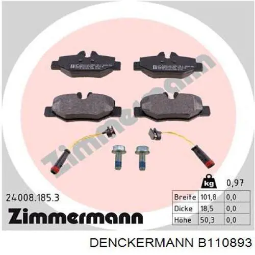 Колодки дисковые  Denckermann B110893 цена, от 16.28 USD