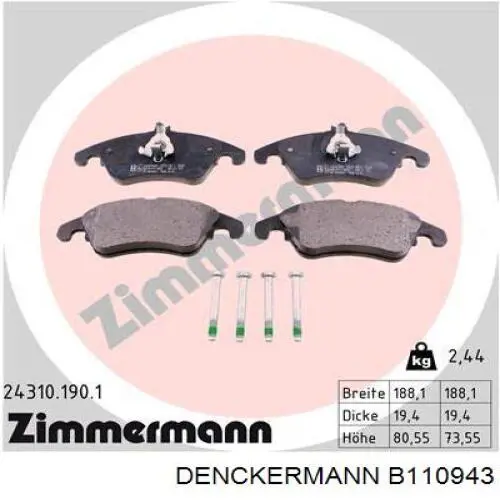Колодки Denckermann B110943 цена, от 29.75 USD