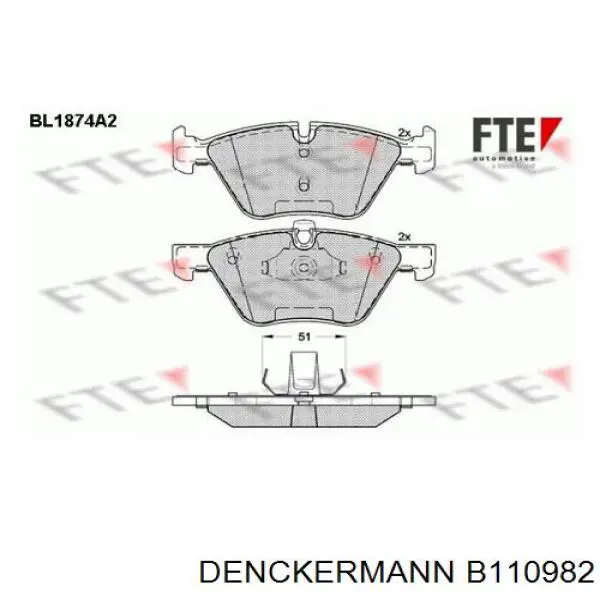 B110982 Denckermann Колодки передние